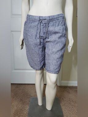 Saks Fifth Avenue Light Blue Linen Women's Drawstring Bermuda Shorts Size Large